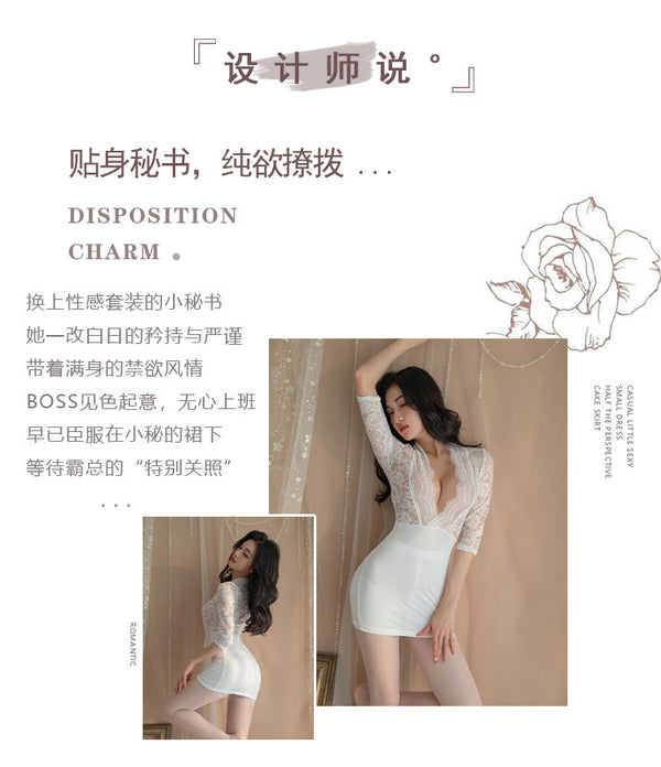 秘书制服--紧身包臀裙性感诱惑深V露乳蕾丝透视纯欲情趣服 2287