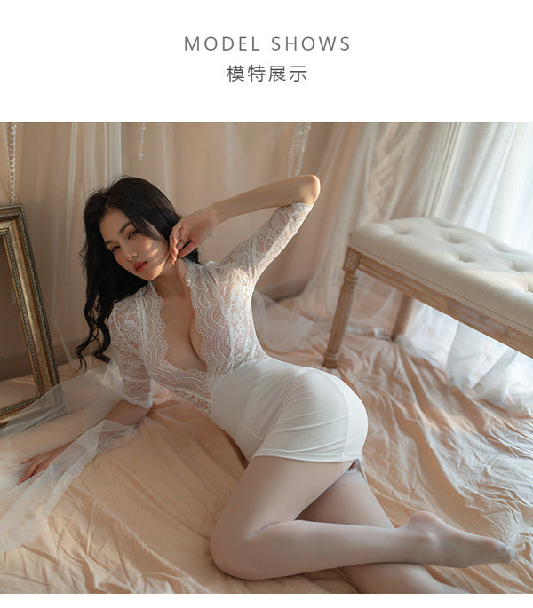 秘书制服--紧身包臀裙性感诱惑深V露乳蕾丝透视纯欲情趣服 2287
