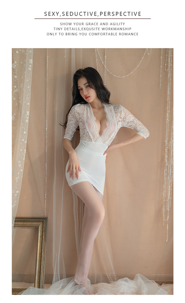秘书制服--紧身包臀裙性感诱惑深V露乳蕾丝透视纯欲情趣服 2287
